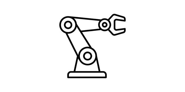 Industrial robotic arm vector line icon depicting automated factory line.