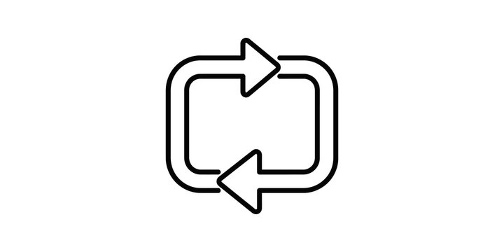 Loop arrow cycle icon in rectangular frame for repetition process.