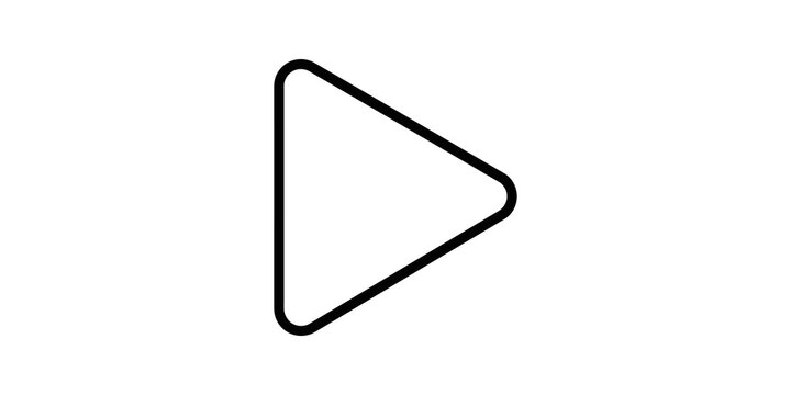Black outline play button icon vector isolated on transparent background.