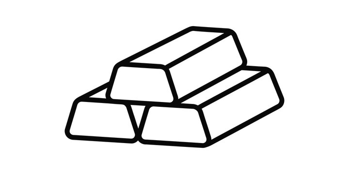 Stack of shiny gold bars icon in black outline for finance and wealth.