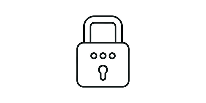 Padlock with combination and key hole black line flat icon design secure.