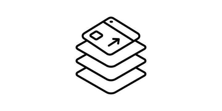 Digital file layer stack black line icon for data management interface.