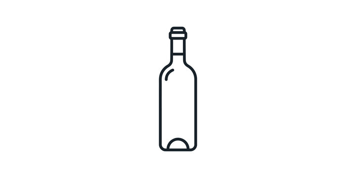 Sleek black outline wine bottle icon on transparent backdrop design.