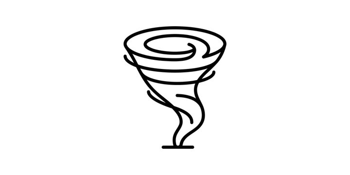 Black outline icon of powerful tornado for natural disaster warnings.
