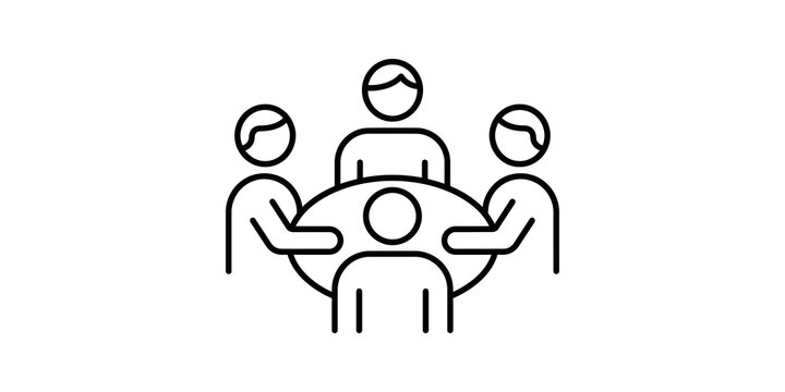 Business meeting flat icon showing four people around round table design.
