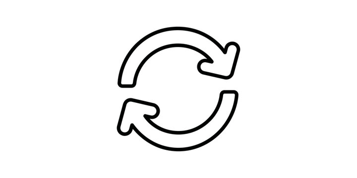 Circular reload arrows icon designed with clean black outline style.