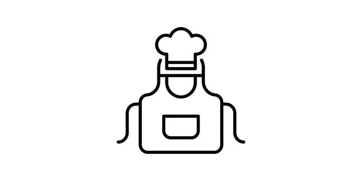 Kitchen chef apron with hat line icon for culinary brand identity.