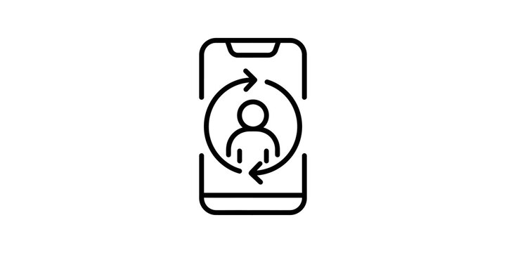 Smartphone user sync cycle vector line icon on transparent background.