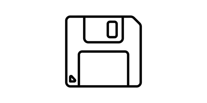 Classic floppy disk line icon representing data storage and save function.