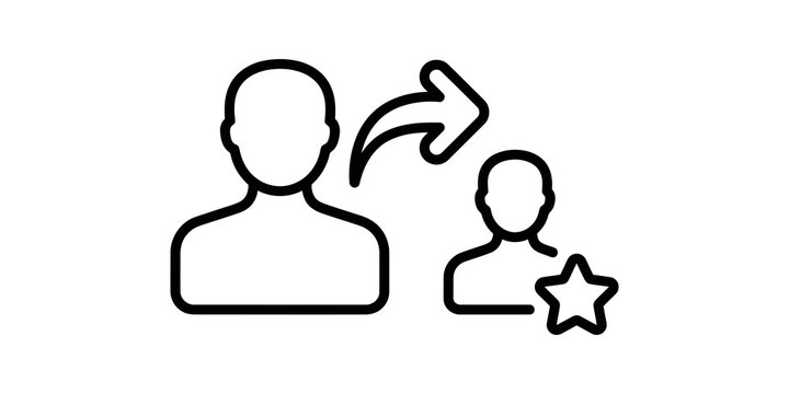 User recommendation line icon showing transfer to a starred favorite profile.
