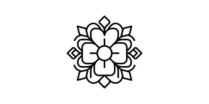 Symmetrical flower mandala ornament vector icon for coloring page art.
