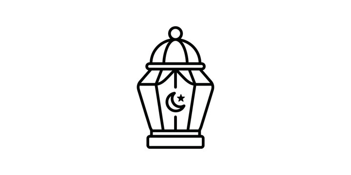 Ramadan lantern line vector icon with crescent moon and star detail.