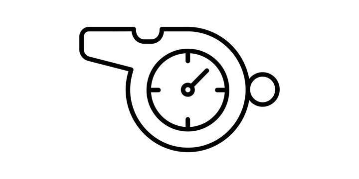 Sports whistle with integrated stopwatch dial line icon for coaching.