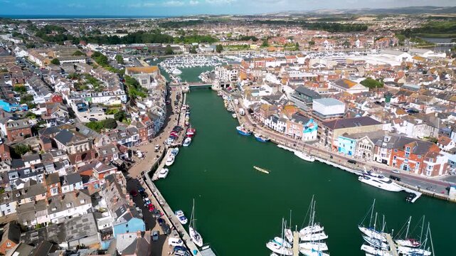 Aerial of Weymouth Harbour - Dorset, UK	
