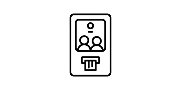 Photo booth terminal line icon representing automated self photography.