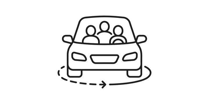 Carsharing icon with three passengers for carpooling and ride service.
