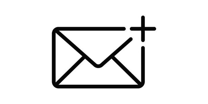 Email message envelope symbol with plus sign for adding new mail.