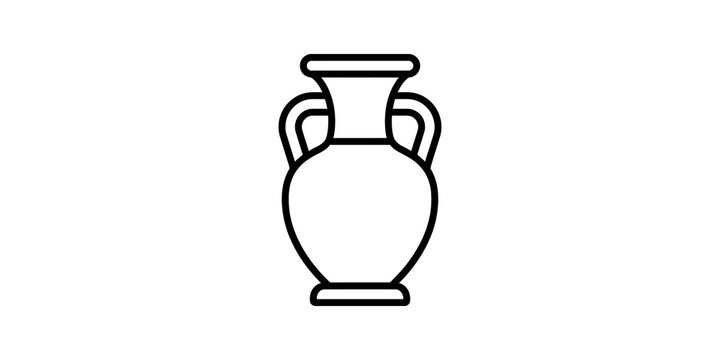 Ancient clay pottery vase icon black line drawing for museum exhibition.