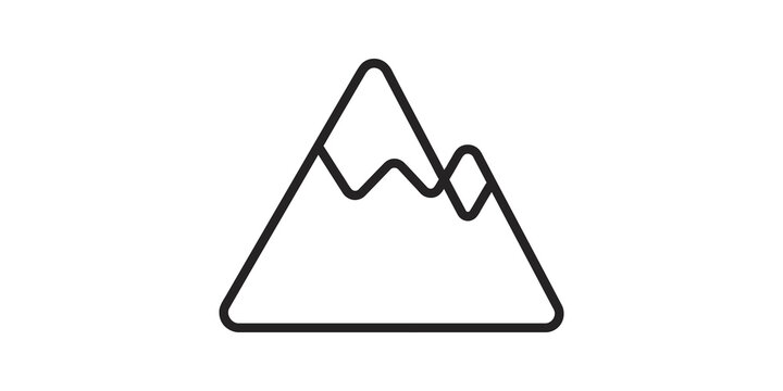 Snowy double mountain peaks line icon representing adventure tourism.