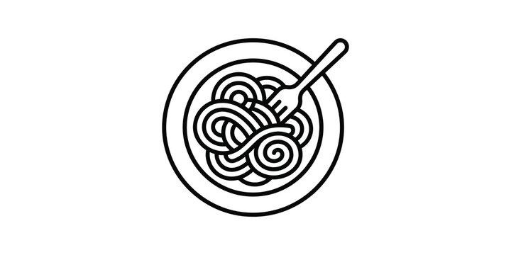 Spaghetti plate with silver fork design flat icon isolated on background.
