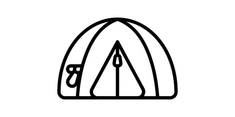 Black outline dome tent icon for outdoor camping and recreation. ©  图像