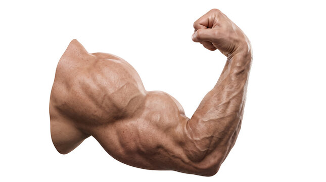 Muscular arm flexing biceps showing strength and physical fitness with strong arm