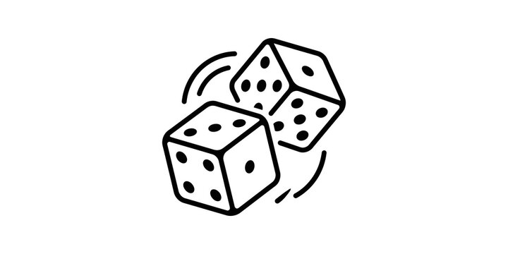 Pair of rolling dice line icon representing gaming luck and gamble.