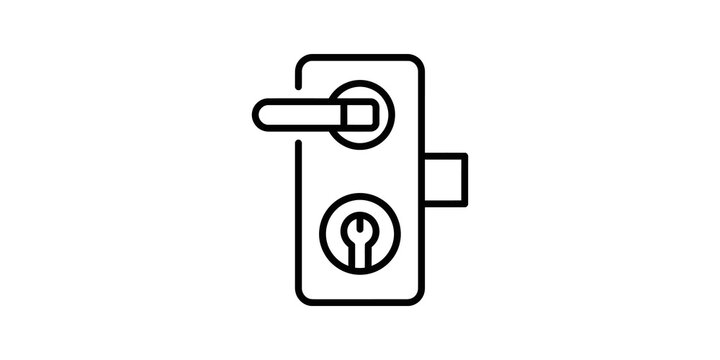Smart door lock with handle and keyhole black icon for home security.