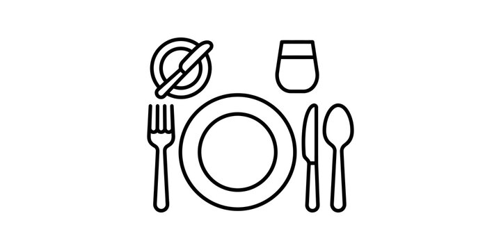 Minimalist dining table setting line icon for restaurant menu design.