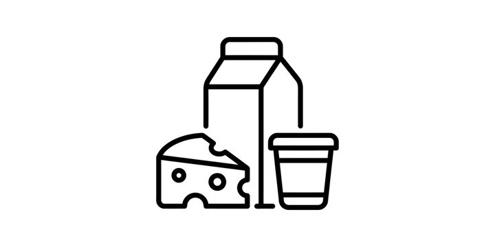 Dairy product set flat icon including milk carton cheese and yogurt pot.