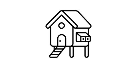 Chicken coop house line art icon showing elevated poultry breeding. ©  图像