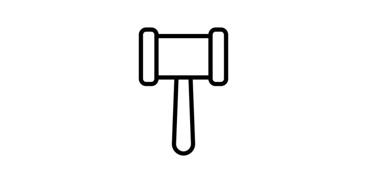 Auction gavel judge hammer line icon for legal use on transparent web.