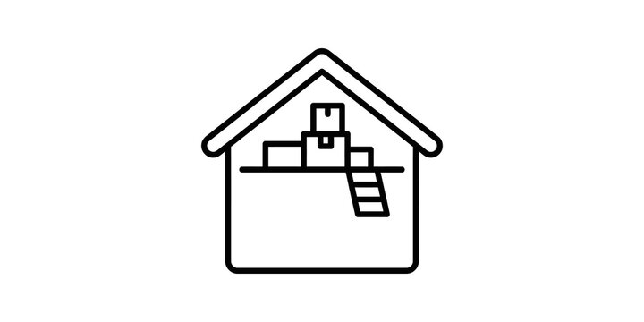 Attic storage room with cardboard boxes icon for home organization use.