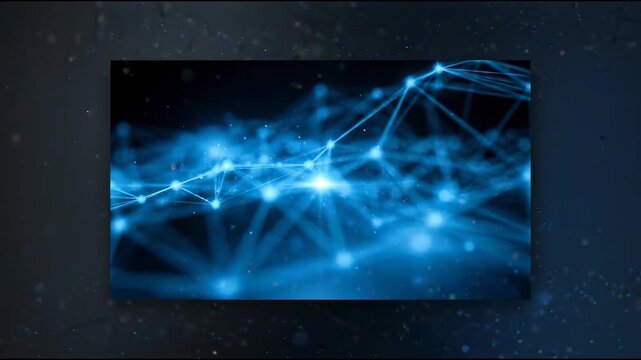 Jet Black Cyber Network Particle Mesh with Glowing Electric Blue Neon for Futuristic Big Data