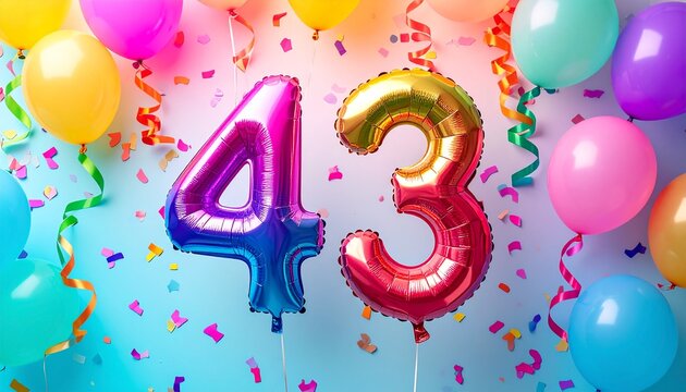 Forty Third Birthday Celebration Background With Colorful Foil Number Balloons