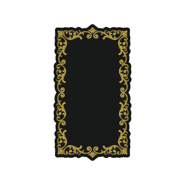 Rectangular Golden Filigree Frame Label Ornament Vector Design