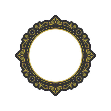 Circular Vintage Gold Black Frame Ornament Vector Design