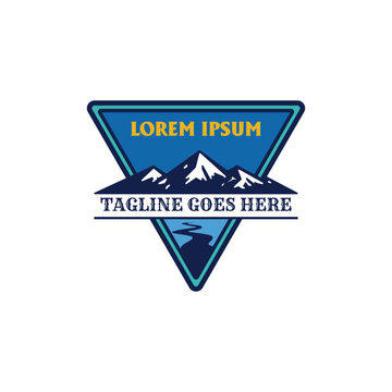 Vintage Triangle Mountain Adventure River Badge Logo Design Vector