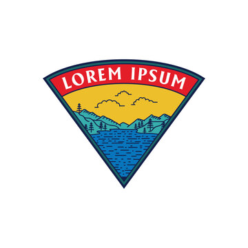 Retro Outdoor Lake Mountain Landscape Badge Logo Design Vector