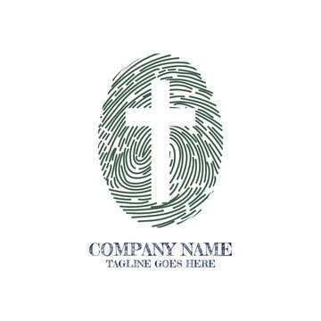 Christian Cross Fingerprint Faith Identity Logo Design Vector