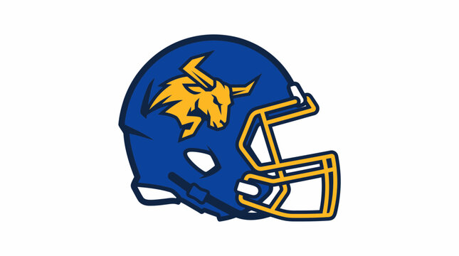 American football logo design featuring blue and yellow helmet with bull mascot emblem