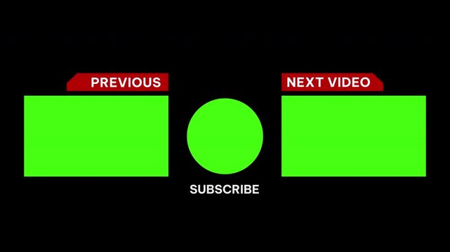 Animation End screen YouTube channel with two templates for video on alpha channel. Reminder for previous and next video green screen chroma key.