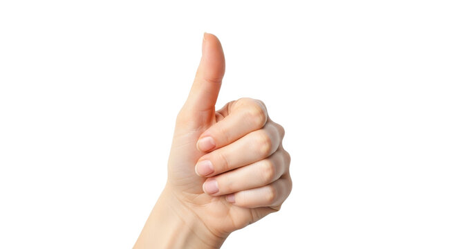 Human hand showing a thumbs up gesture against white background