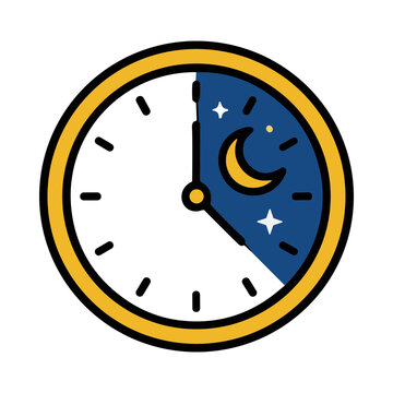 Clock Face Showing Night Time With Moon And Stars Illustration