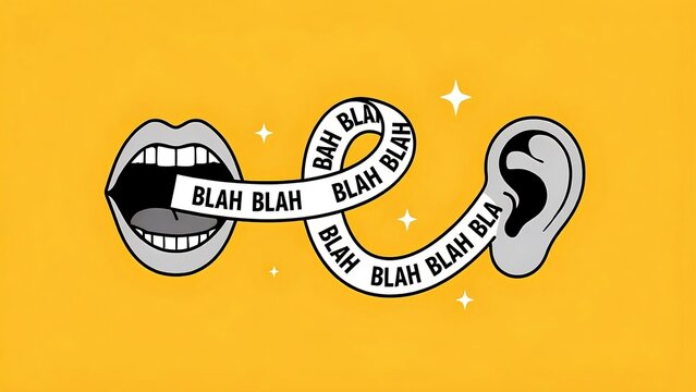Communication concept with mouth and ear speech bubbles and vibrant yellow background