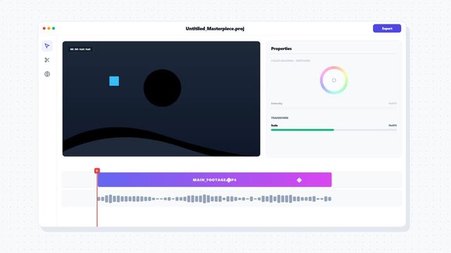 A professional video editing interface displays a timeline with an audio waveform and a visual preview area as someone works on a creative project using specialized software on their computer