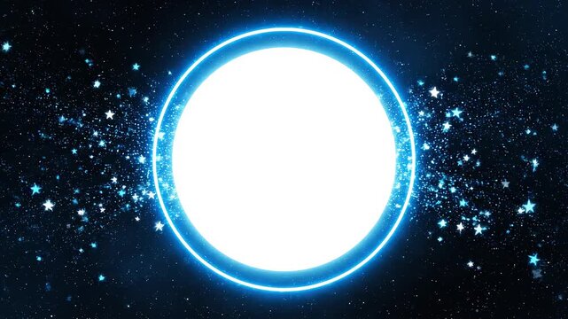 Luminous blue circle energizing with glowing particles during dark cosmic background for technology concept