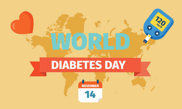 World diabetes day november 14 banner with blood glucose meter and heart vector illustration