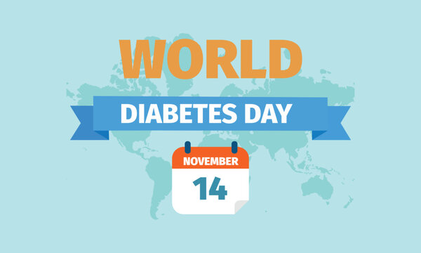 World diabetes day concept banner or greeting card vector illustration medical awareness campaign with calendar icon showing november 14 and world map