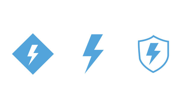 Lightning bolt icons set energy power symbols, thunder flash icon